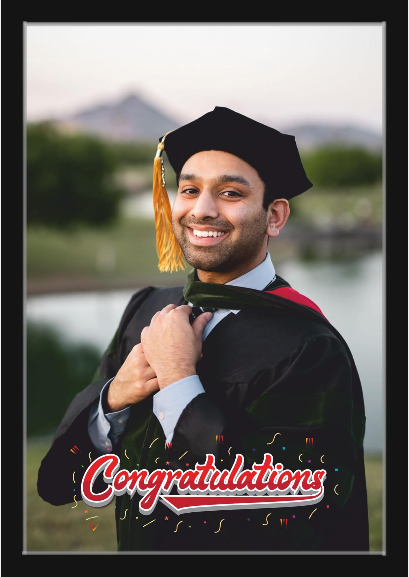 Mad Masters Congratulations Customized Wood Wall Mount Rectangular Photo Frames 30 X 20 Cm With Photo Upload, Personalised Gift For Graduation, Convocation, Achievement (Congratulations), Black