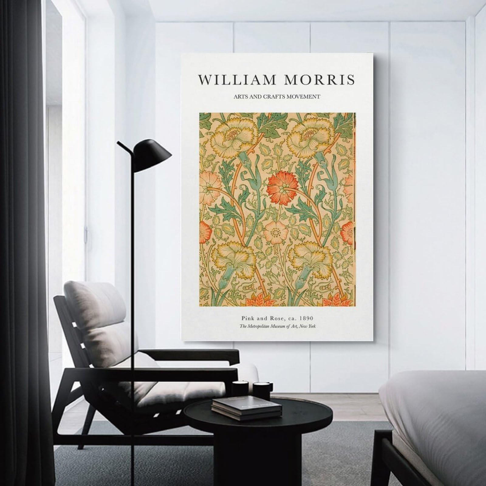 Junmoney William Morris Orange Rose Canvas Wall Art, 20x30inch(50x75cm), for Bedroom Decor, Cosy Corners Or Studios, Stylish Decor for A Restful Room Update