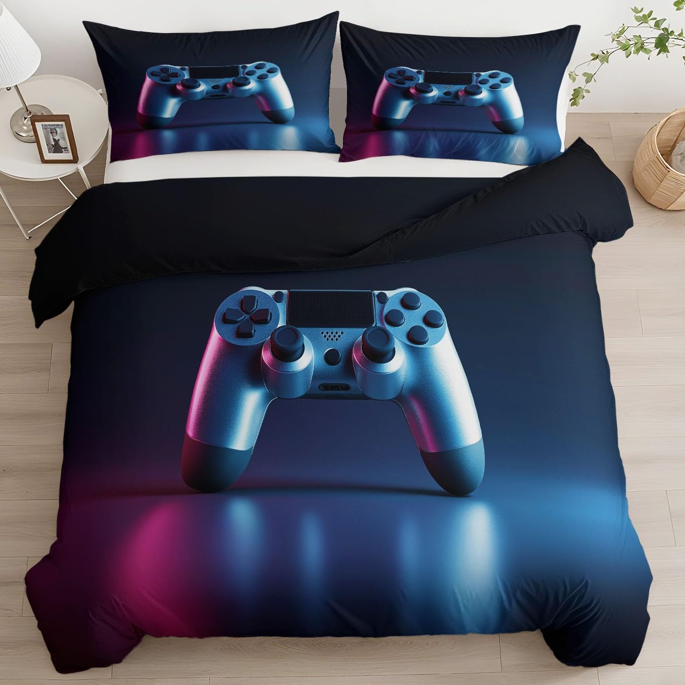 Juego de Funda Nórdica Cama 105/135 de 3 Piezas - Funda Edredon Doble Azul Oscuro Suave Reversible, Funda Nordica Neón Fantasía Moderno Mando para Adolescentes Niña Niño 180 x 220 cm