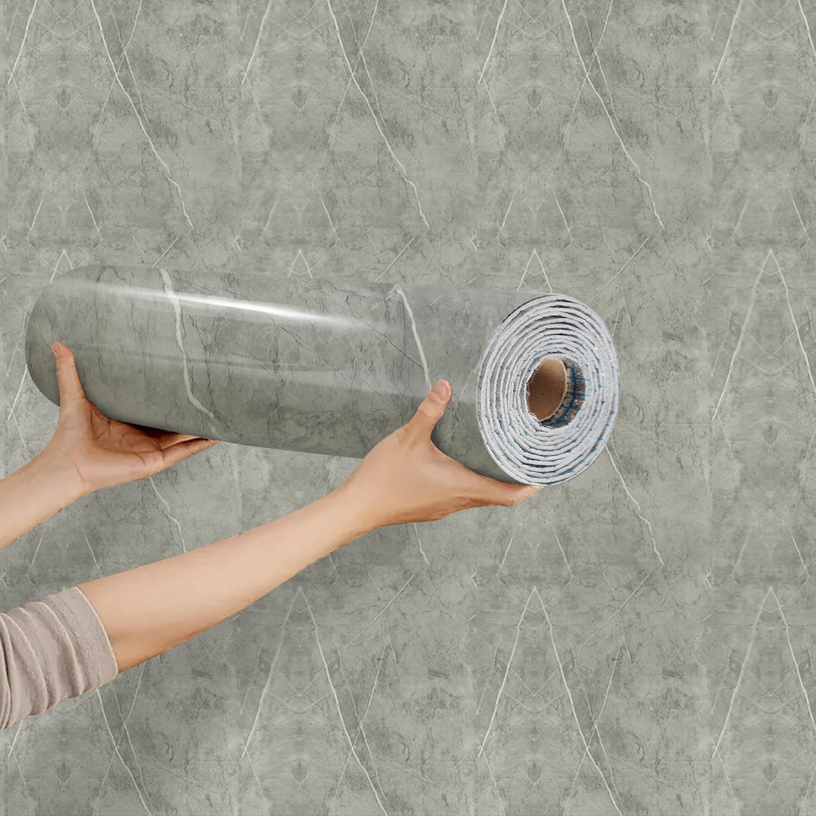 Takezuaa Gray Marble Self Adhesive Wallpaper, 2.3mm Thick Thermal Peel and Stick Wallpaper, Waterproof Damp Proof PVC Wall Sticker for Kitchen, Bathroom, Living Room 300x40cm, 1 Roll