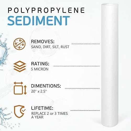 Miniatura 2 de Ronaqua Cartucho de filtro de agua de sedimentos estándar de 5 micras de 20 x 2.5 pulgadas, certificado NSF, filtración de 4 capas para sistemas de