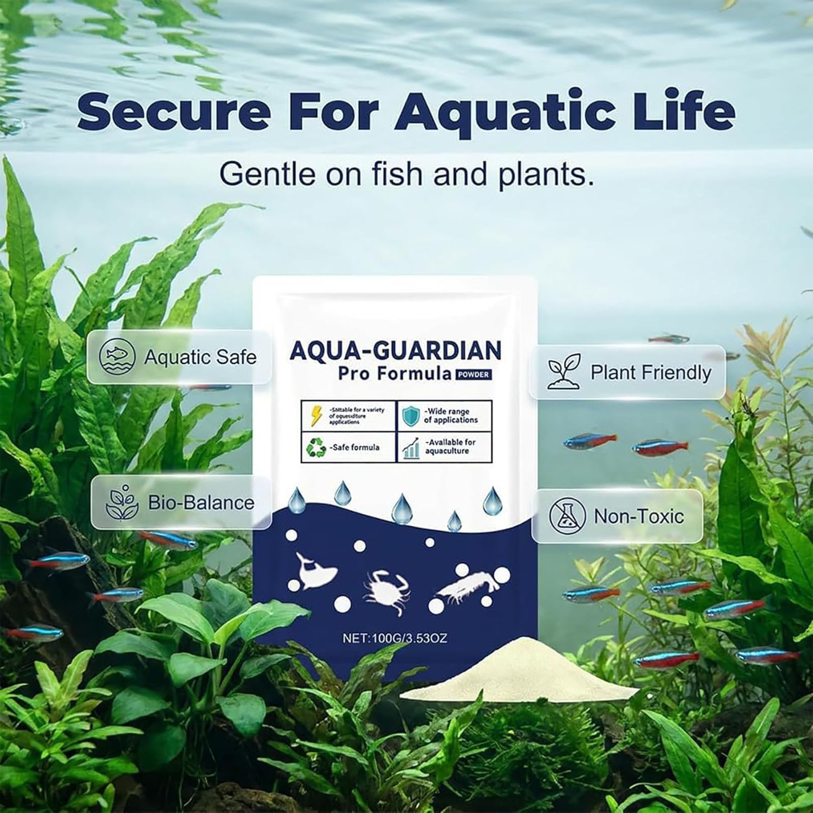 Aqua Guardian Pro Formula for Pond, 2026 Nouvelle Poudre de Soin Aquatique, Traitement de l'eau Facile à mélanger pour Poissons, crevettes et crabes, Transparente Longue durée (4pcs)