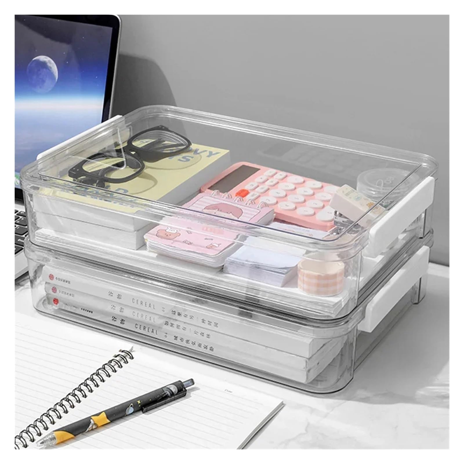 Cartellina Portadocumenti Transparent Desktop Paper Storage Box A4 File Document Exam Paper Organizer Household Dust Proof Card Holder Case(L)