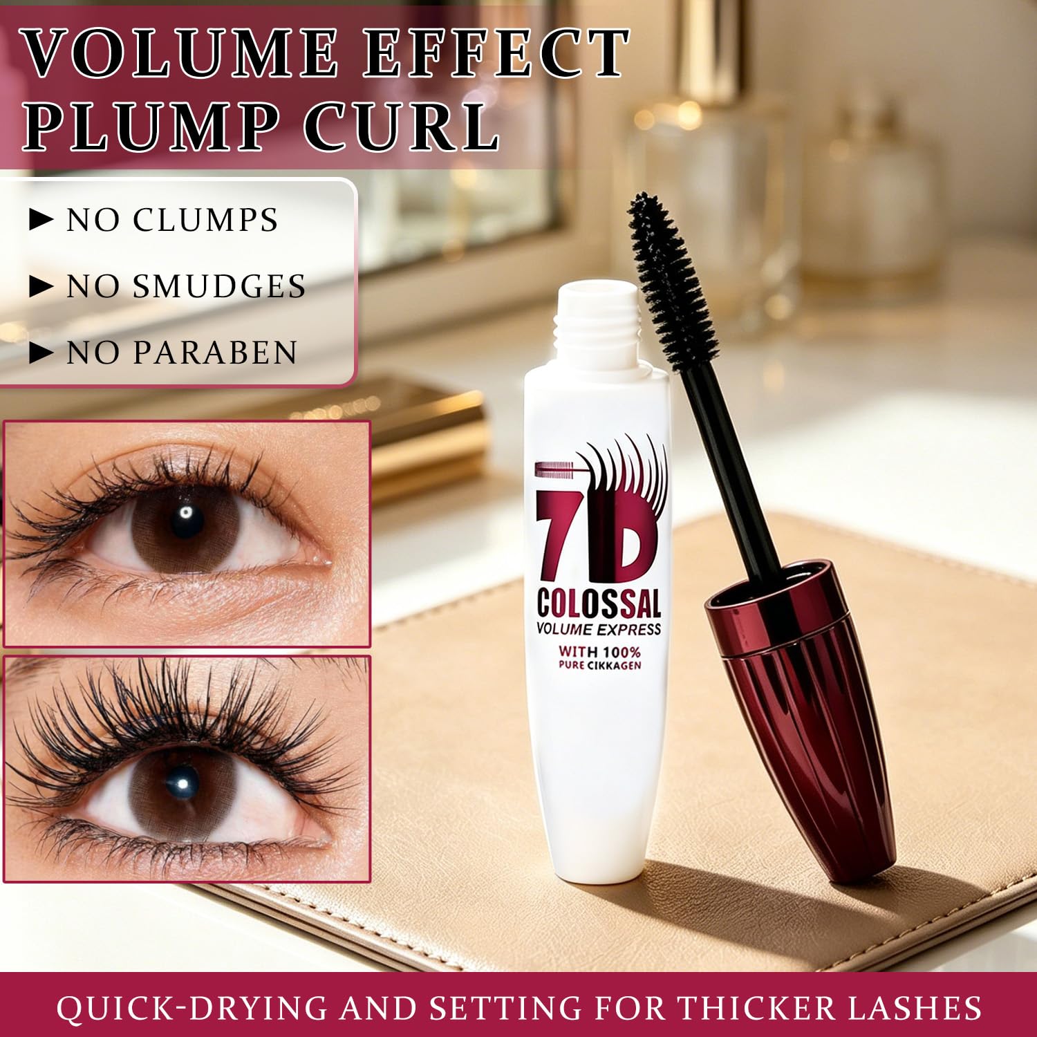 7D Waterproof Mascara - Colossal Volume Express Mascara, Volumizing & Long-Lasting, Create Natural Eyelashes (2)