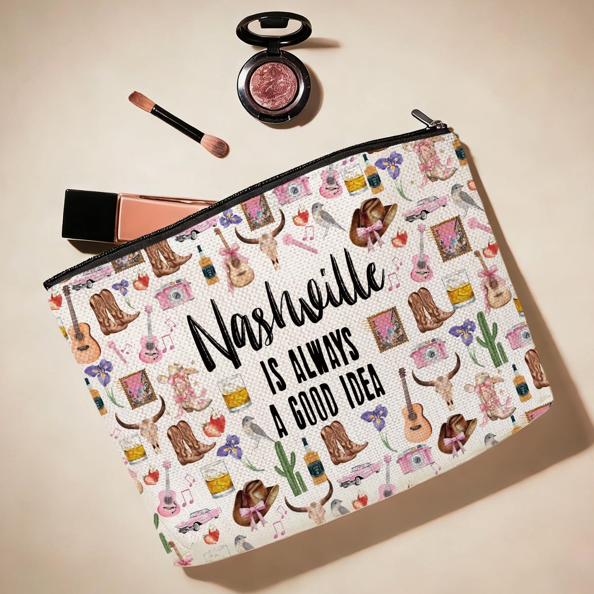 Nashville Travel Gift Cosmetic Bag Nashville Lovers Gift Nashville Souvenir Makeup Bag Girls Trip Gifts Favors Nashville City Themed Gifts for Women Sister Birthday Christmas Bachelorette Party Favors - Image 3