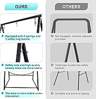 Vista 6 de YOXIFOC Base reforzada y soporte de hamaca de estructura triangular con 2 cestas de almacenamiento, soporte de columpio con 3 ganchos