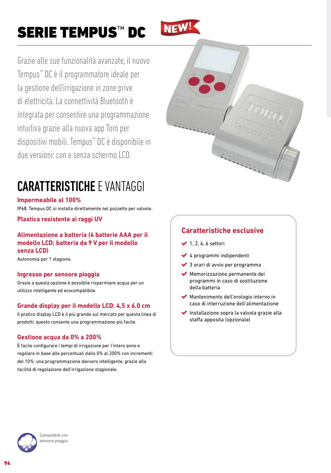 TORO TEMP-1-DC Programmatore Tempus WP a Batteria, 1 Stazione, con Bluetooth, Nero