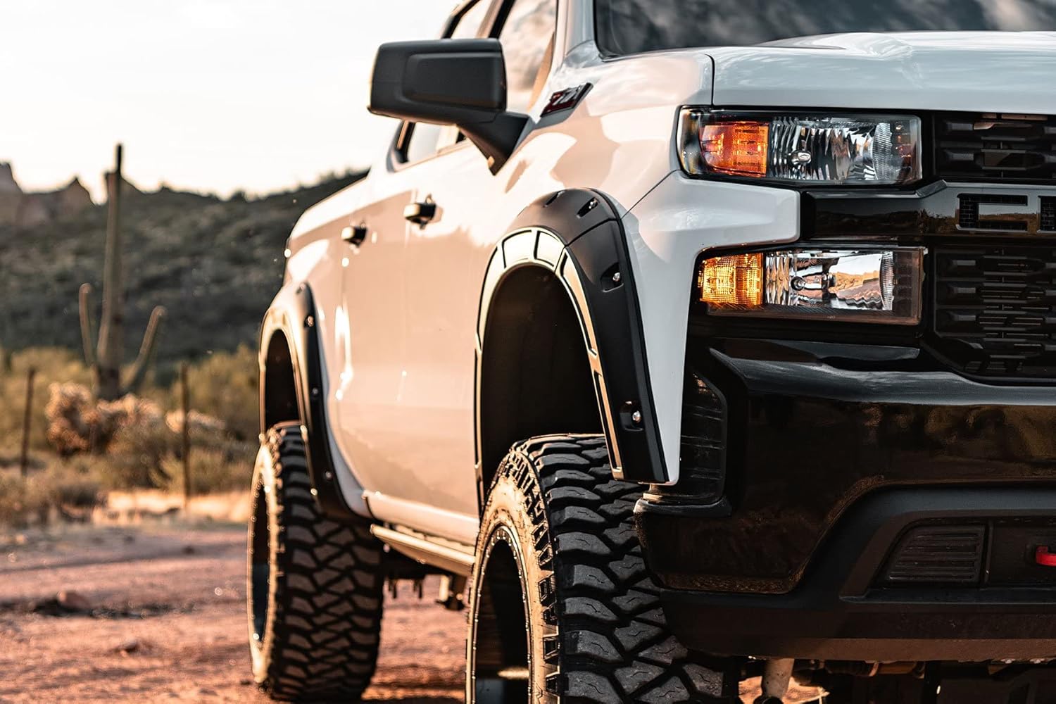 Rough Country Defender Fender Flares for Chevy Silverado 1500 (2019-2026 & Refresh) - 2" Extra Tire Coverage, UV-Protected Korad ABS, Paintable Matte Black