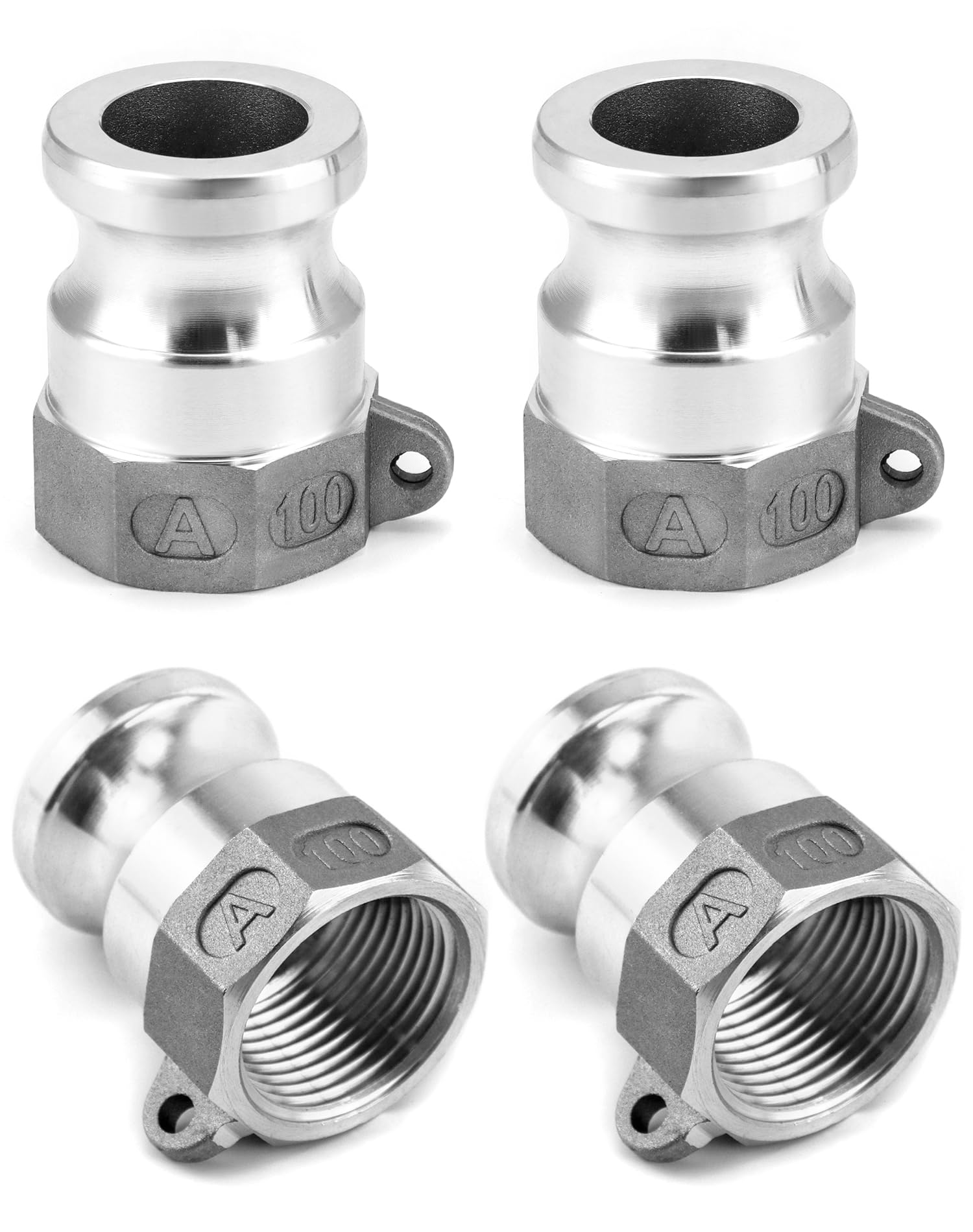 QWORK Camlock House Fitting, 4 Pack Aluminum Type A Cam and Groove Hose Fitting, 1" Plug x 1" NPT Female