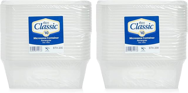 Pack of 20 Plastic Food Containers with Lids | Meal Prep Takeaway Container with lids | Microwave, Freezer & Dishwasher Safe | Durable | Clear (750ml)