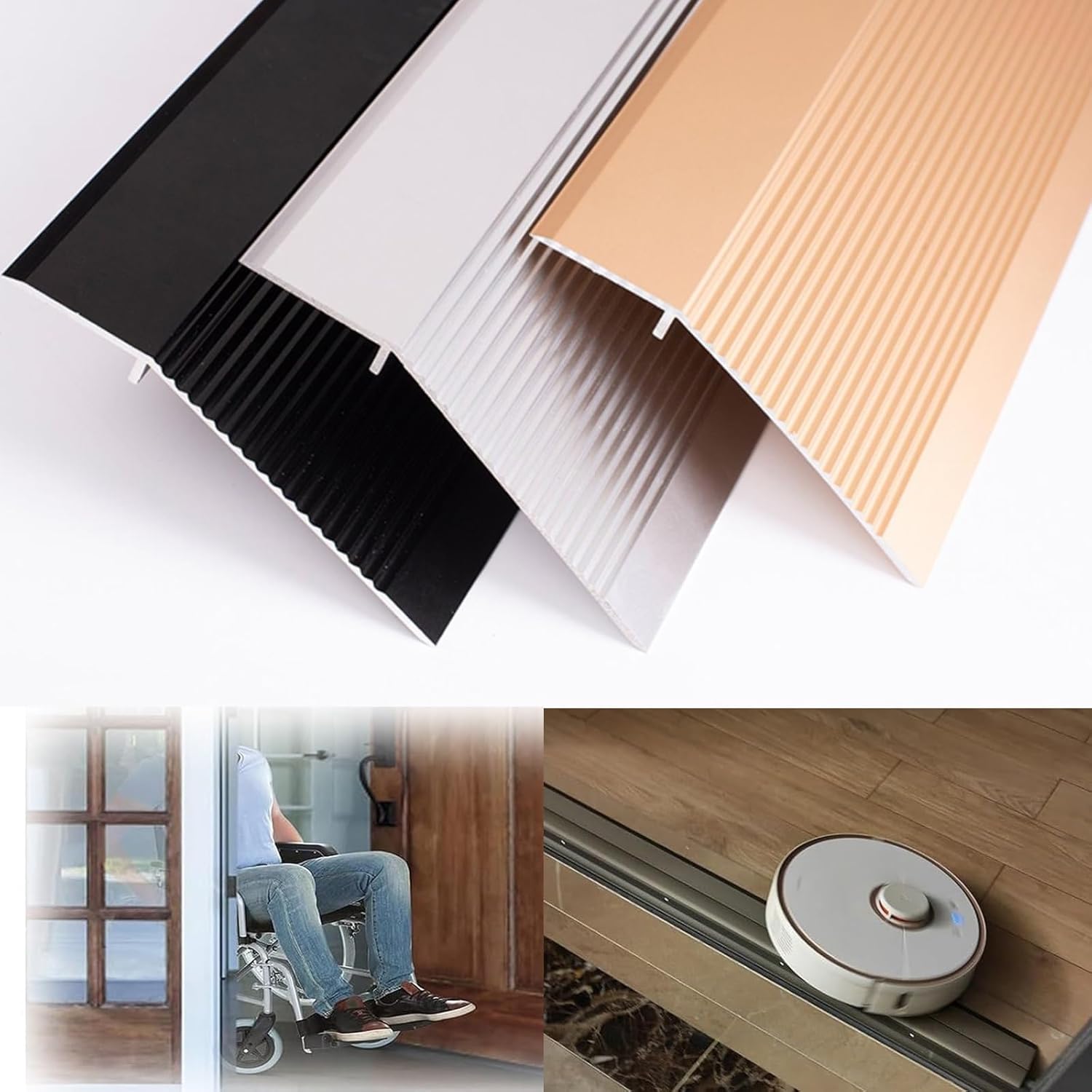 Floor Transition Strip,door threshold strip, Flooring Threshold Edging Trim Strip, Carpet/Tile Threshold Reducer for Vinyl Flooring, Wheelchair Ramp Threshold Reducer, Aluminum Door Threshold Strip (