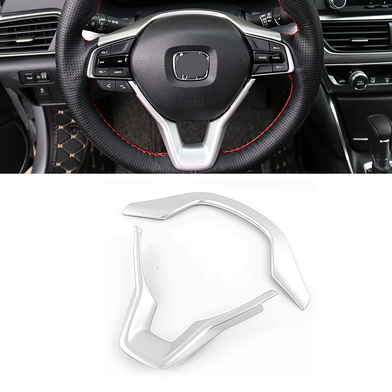 KELEIMAI Car Accessories Fit For Honda Accord 10th Gen 2018-2022 Interior Button Upper & Lower Frame Decoration Cover Trim (Silver) ABS 2 PCS