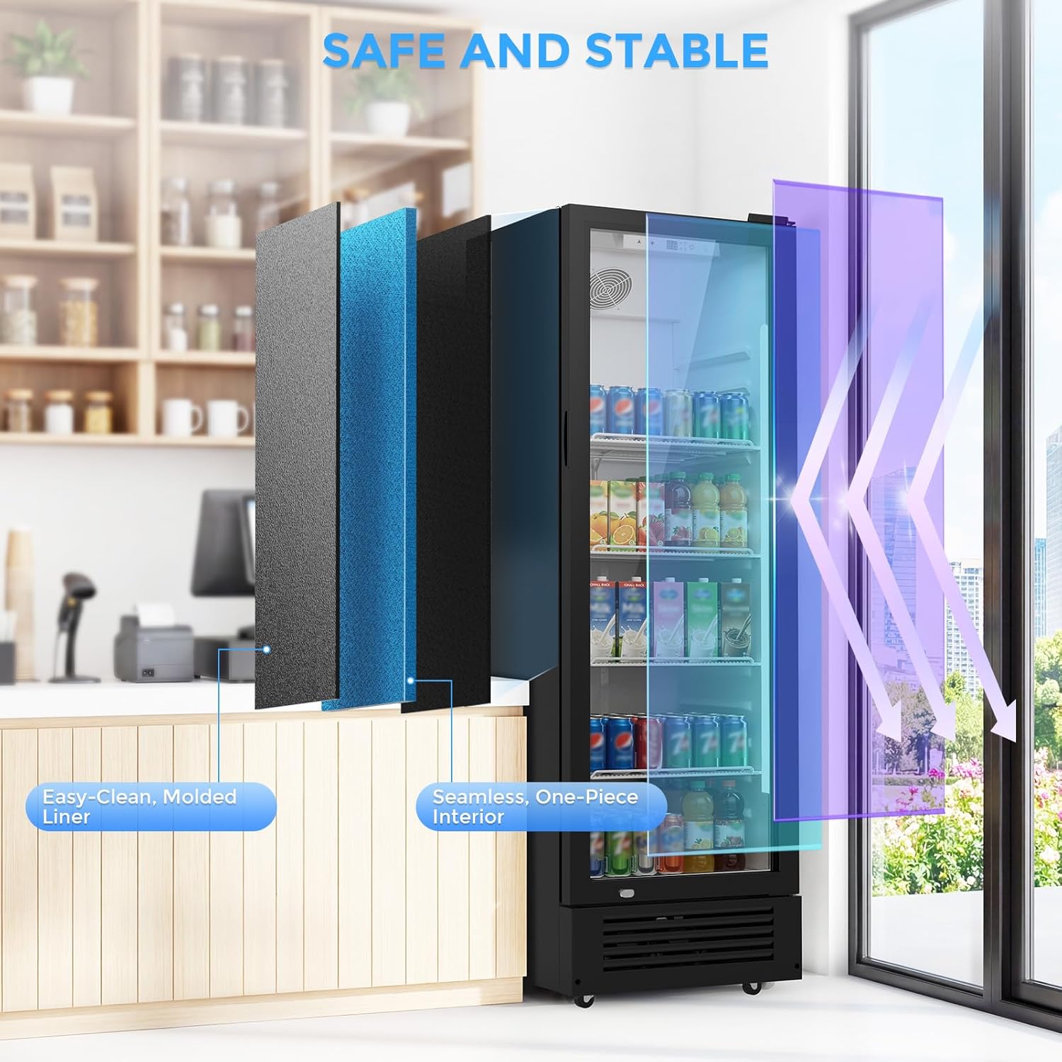 9 Cu.Ft Commercial Refrigerators, Beverage Refrigerators with Double-Tempered Glass Door, Display Fridge for Bar, Office, Restaurant, Outdoor Display Cooler with Soft LED Light and Adjustable Shelves