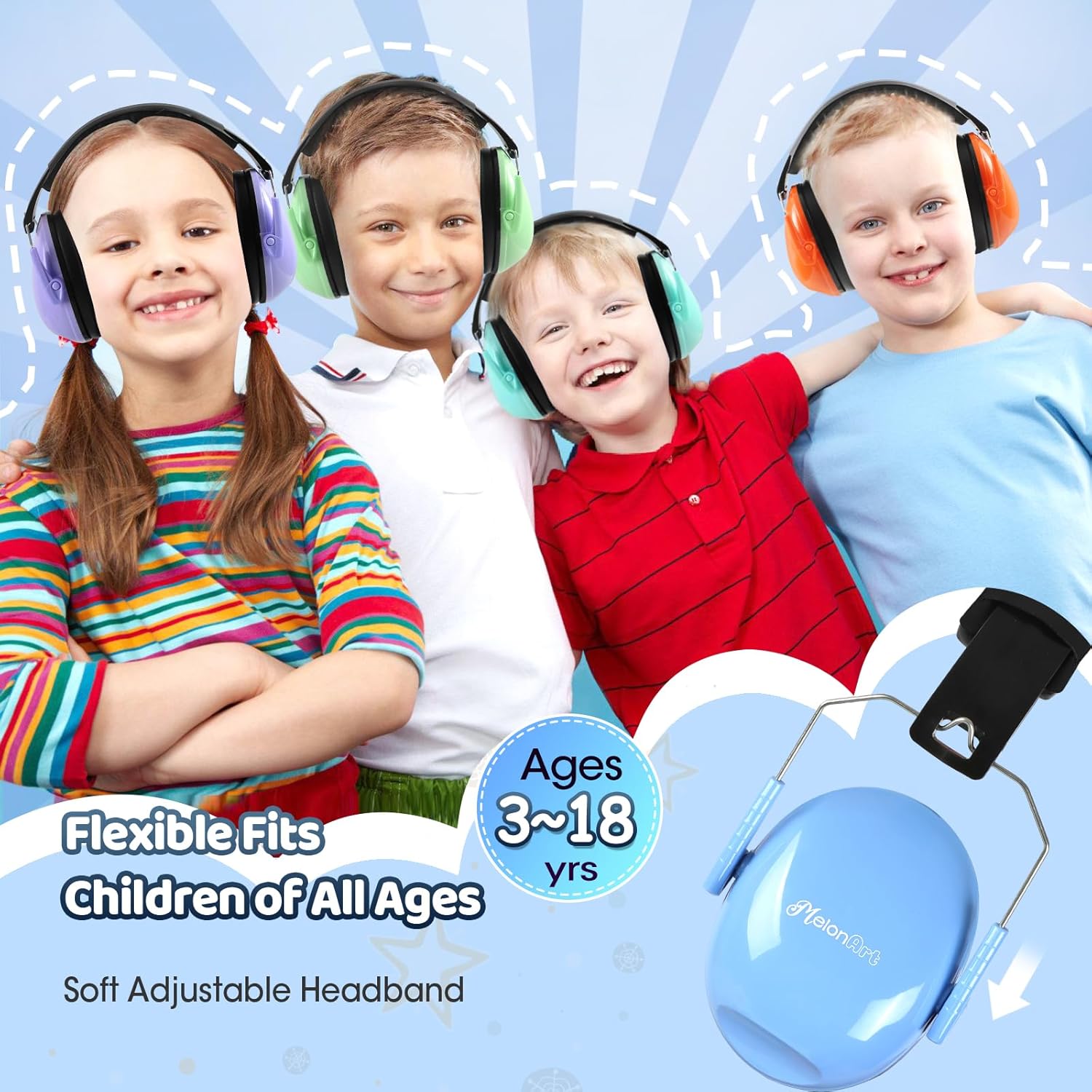 MelonArt Kids Ear Protection Earmuffs 6 Pack Noise Cancelling Headphones for Kids 27dB Toddler Soundproof Headphones Noise Reduction for Autism Sensory Shooting - Image 5