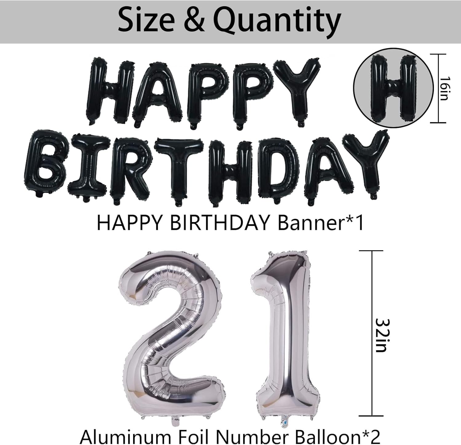 21st Black Silver Birthday Party Decorations, Silver Foil Stars & Birthday Balloons for Men & Women - Image 5