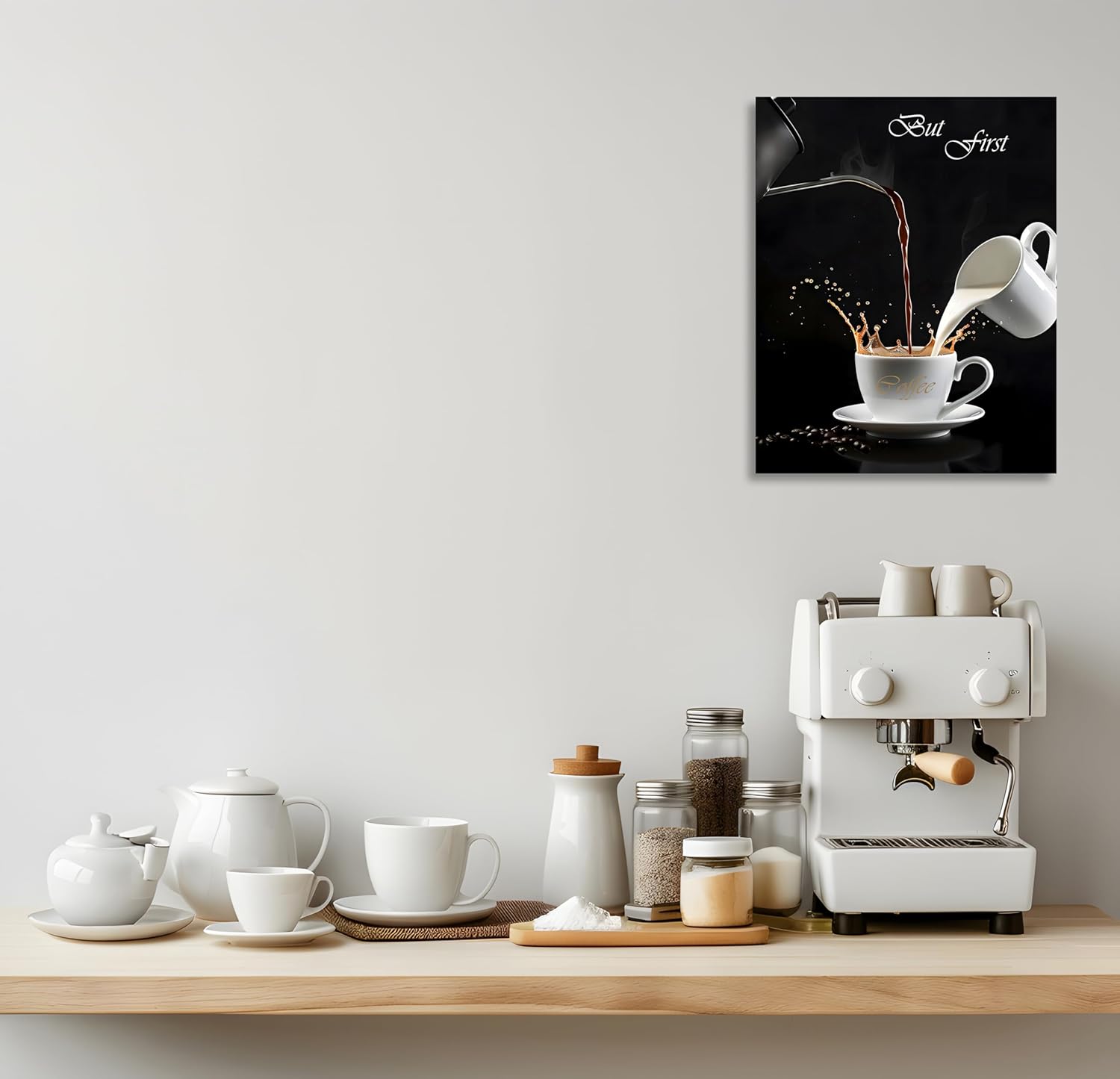OWNANRTHM Coffee Canvas Wall Art But First Coffee Sign Poster Abstract Coffee Pictures for Coffee Bar for Kitchen Dining Room Wall Decor Framed 12X16 inch - Image 6