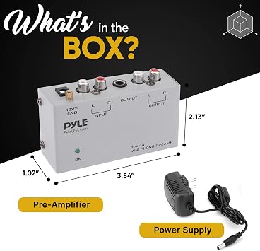 Pyle Ultra Compact Phono Preamp - Mini Turntable Preamp for Audio - Guitar, Microphone - RCA Input/Output for Record Player - Receiver - Amplifier - PP444