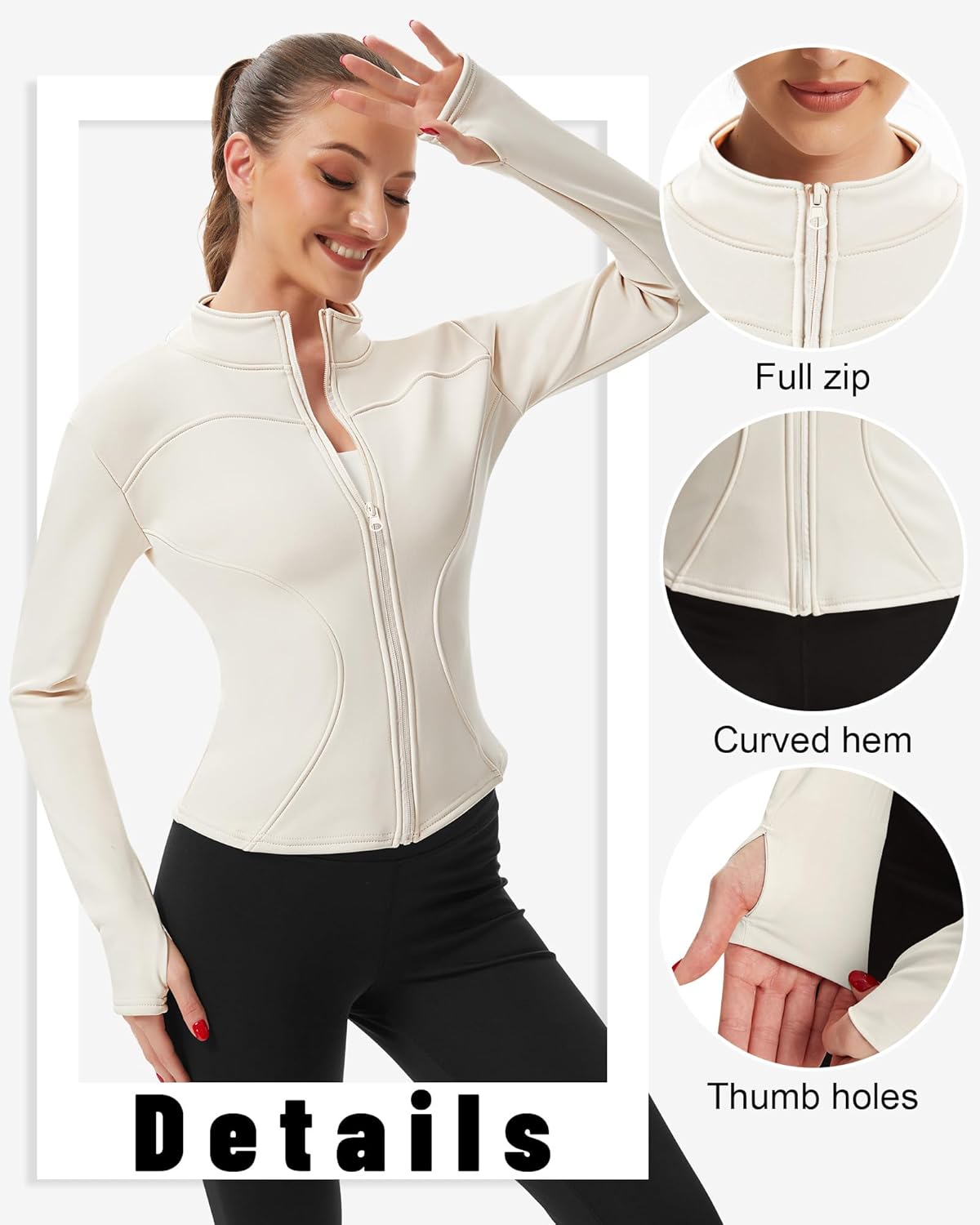 3 Pack Women's Fleeced Workout Jacket Zip Up Slim Fit Cropped Athletic Tops with Thumb Hole Winter Running Gym Yoga - Image 4