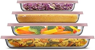 JoyJolt 8-Piece Borosilicate Glass Oven Dishes with Blushy Pink Lids, Re...