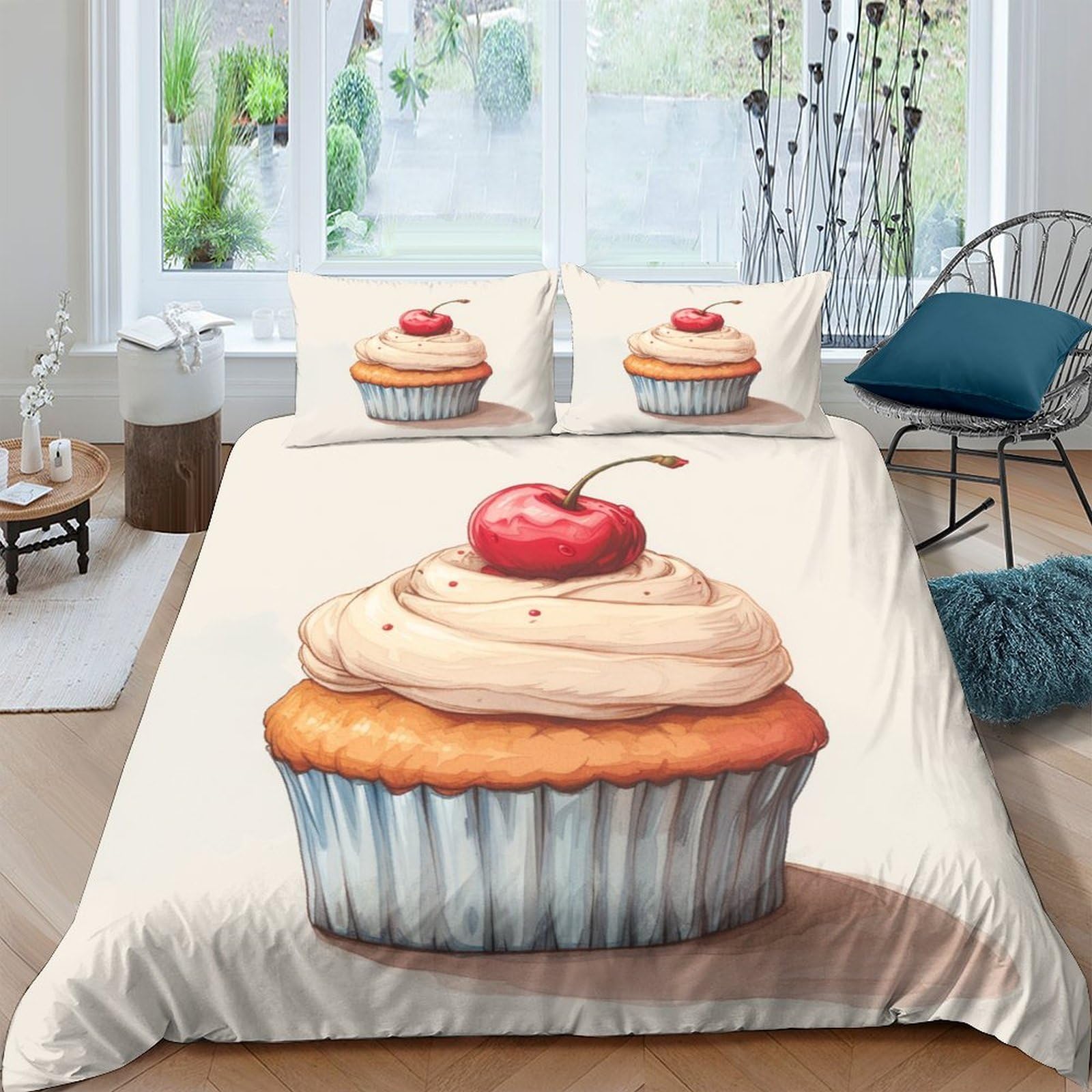 Housse de couette gâteau 3D sans repassage parure lit double fermeture éclair