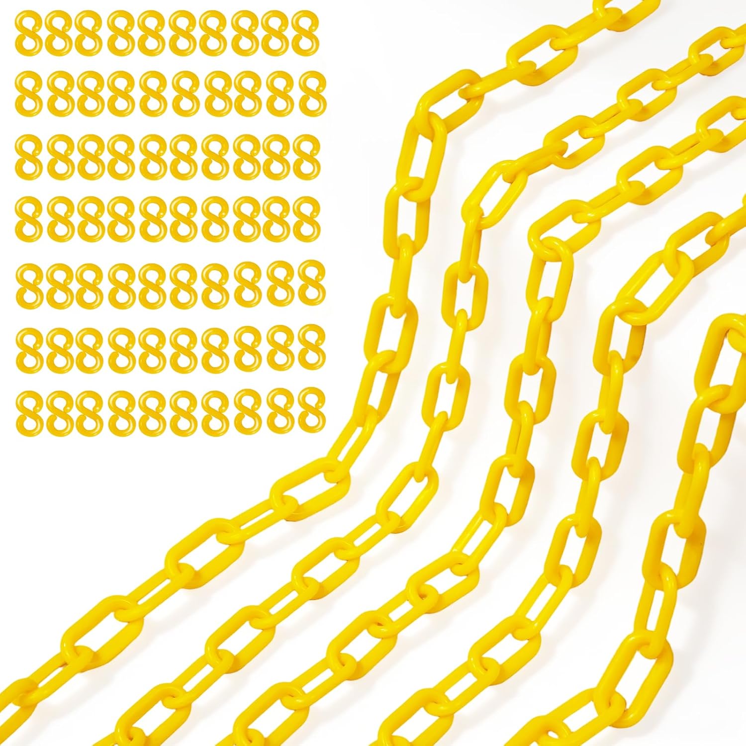 240FT Yellow Plastic Chain Links, Heavy Safety Chain, Plastic Barrier Chain with 50PCS S-Hooks