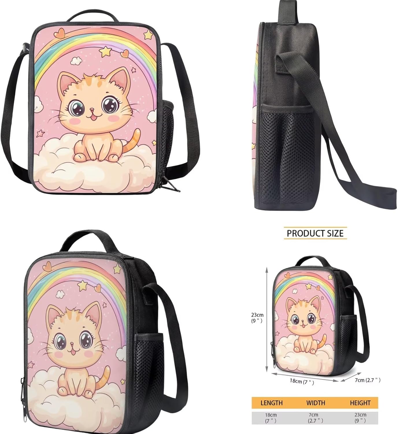 FOR U DESIGNS Cat Backpack for Kids 3 in 1 Custom Name Bookbag with Lunchbox Lightweight Customized Kindergarten Book Bag Pencil Case Personalized 2nd Grade