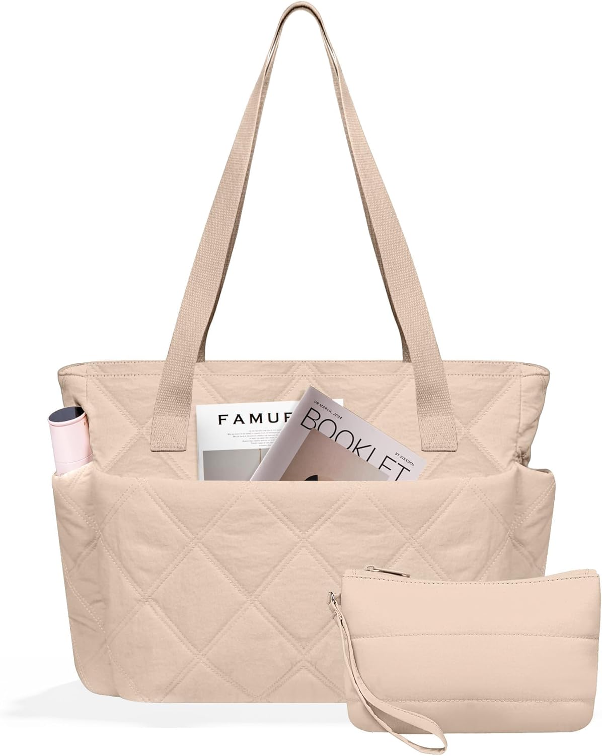 Urbanstand Tote Bag for Women, 25L Puffer Tote Bag with Zipper for Work, Quilted Shoulder Bag for Travel College Gym