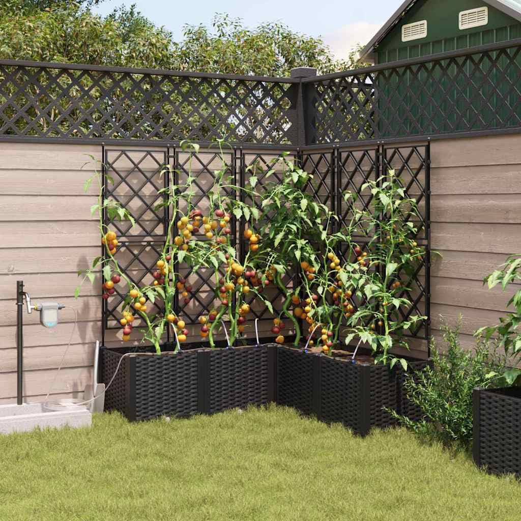 vidaXL Doniczka ogrodowa 5 pcs Czarny 120 x 120 x 142 cm, Ogród i taras, nowoczesna doniczka samonawadniająca, trwały pojemnik na rośliny patio