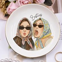 Hugsly Personalized Besties Photo Ring Dish, Custom Jewelry Dish Gift for Besties, Soul Sister Trinket Gift for Long Distance Friendship Women BFF Anniversary Birthday Wedding Gifts 2