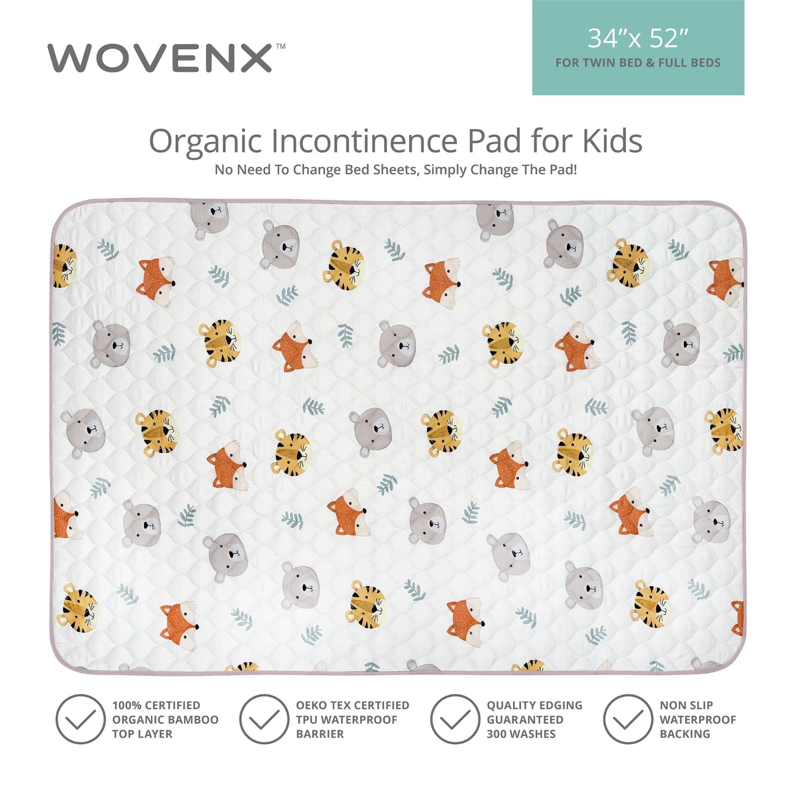 Almohadillas orgánicas para incontinencia para niños y niños pequeños, protectores impermeables de 5 capas para mojar la cama durante la noche, almohadillas reutilizables y lavables para orina,
