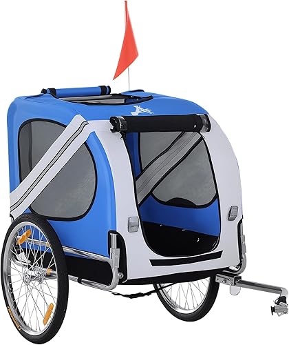 Vista 11 de Aosom Remolque de bicicleta para perros, carrito de mascotas, accesorio de transporte de carga para viajes con 3 entradas, ruedas grandes para Rojo