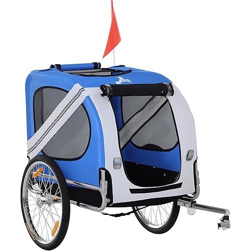 Aosom Dog Bike Trailer Pet Cart Bicycle Wagon Cargo Carrier Attachment for Travel with 3 Entrances Large Wheels for Off-Road & Mesh Screen