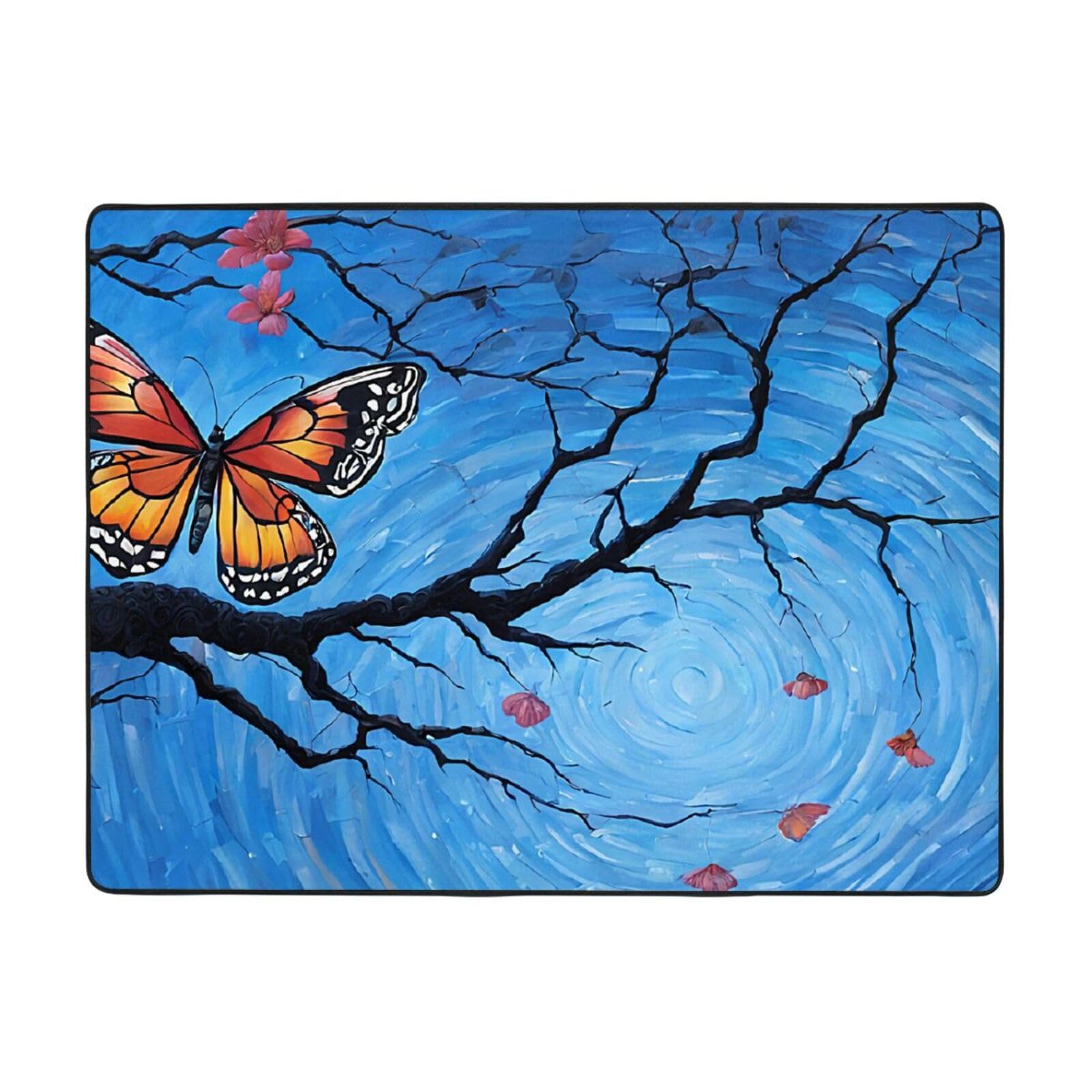 Tapis chambre enfant libellule bleue doux et moderne 160x121