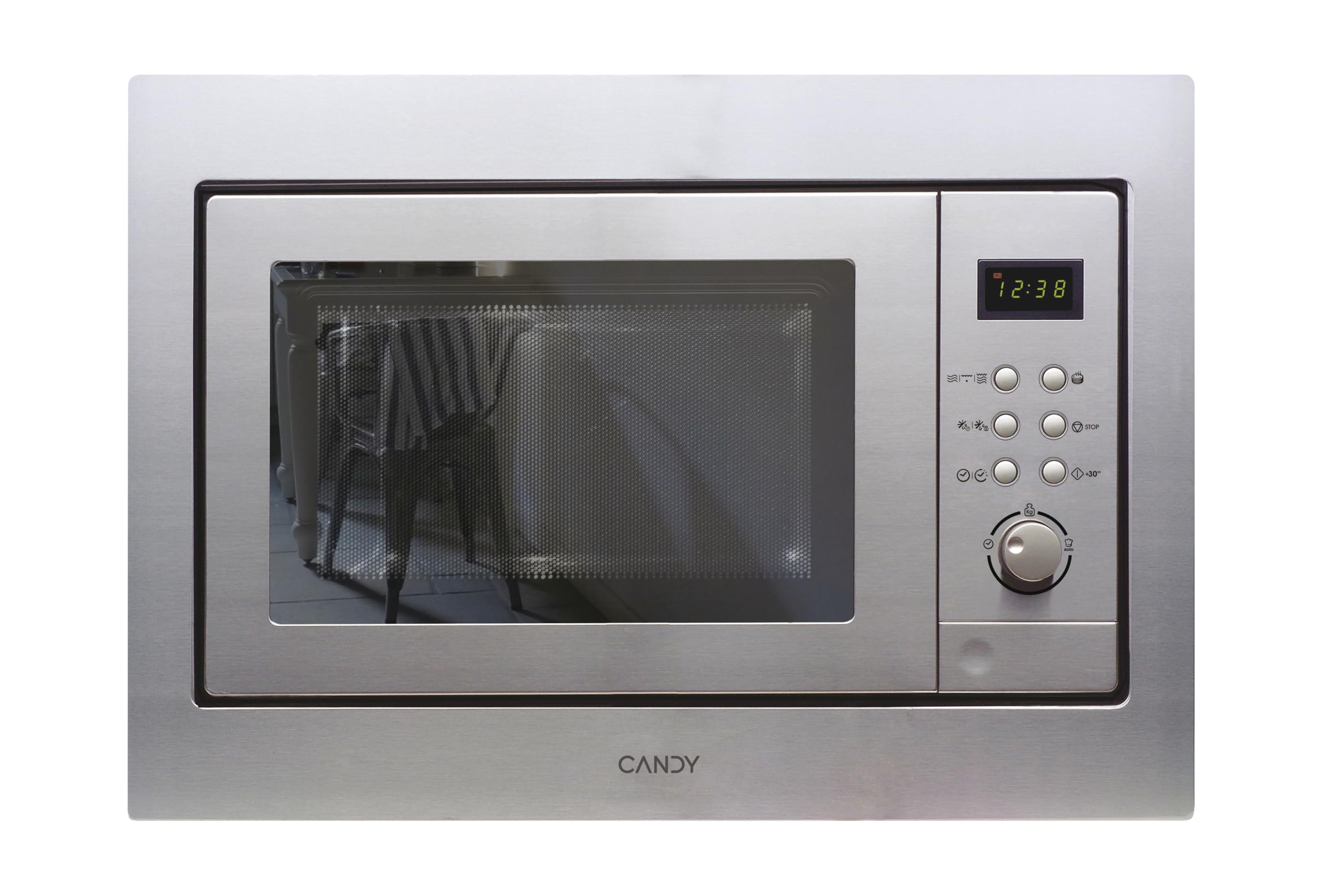 Candy MIC201EX, Microondas integrable con grill, 20L, Digital, Con marco, 8 programas automáticos, Plato giratorio 24,5cm, Descongelación tiempo y peso, 800W/1000W, Acero inoxidable antihuellas