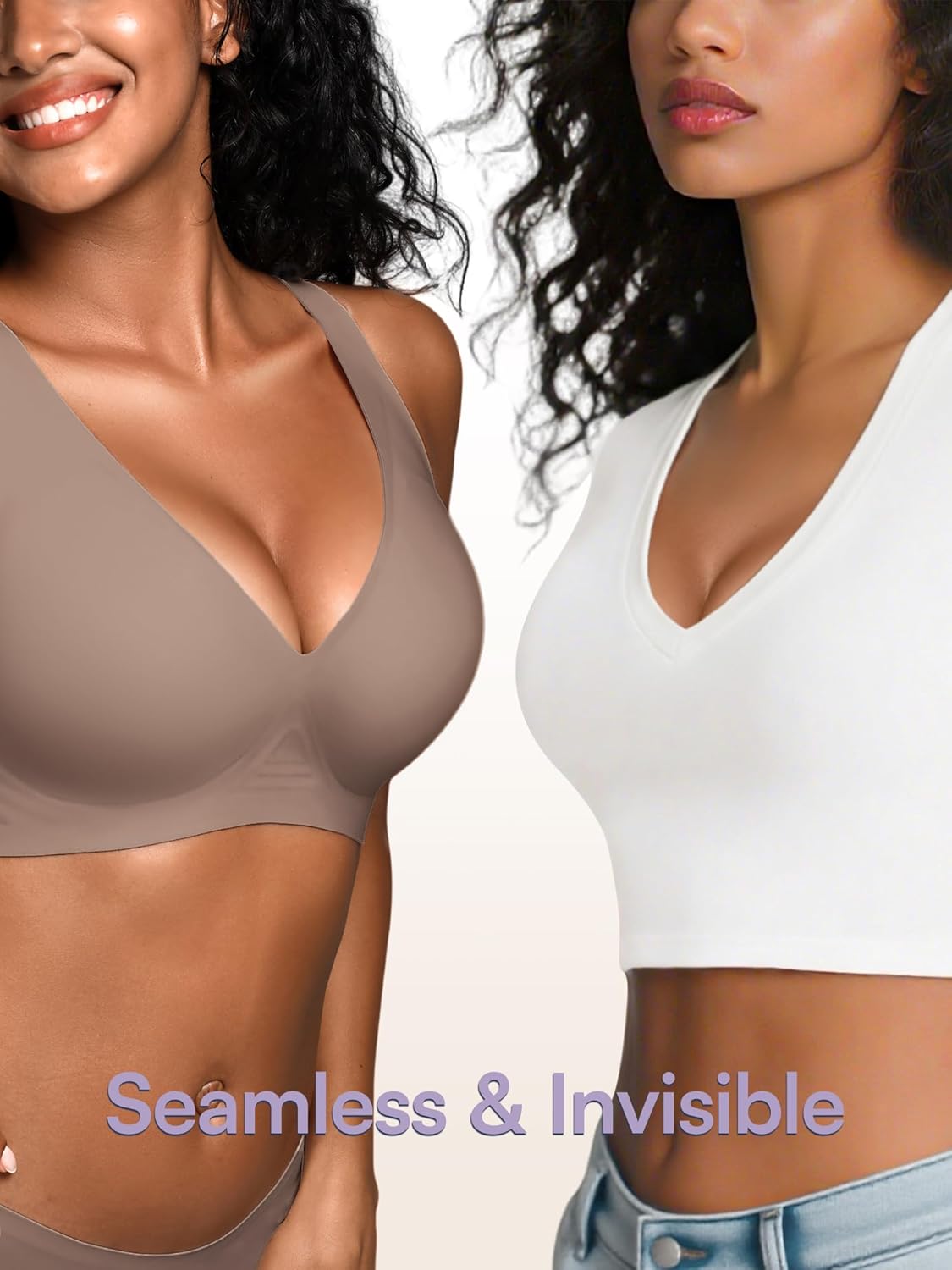 Wireless Bras for Small Breasted Women - S-L Deep-V Jelly Seamless Bralette, Comfortable Padded T-Shirt Bra No Underwire - Image 6