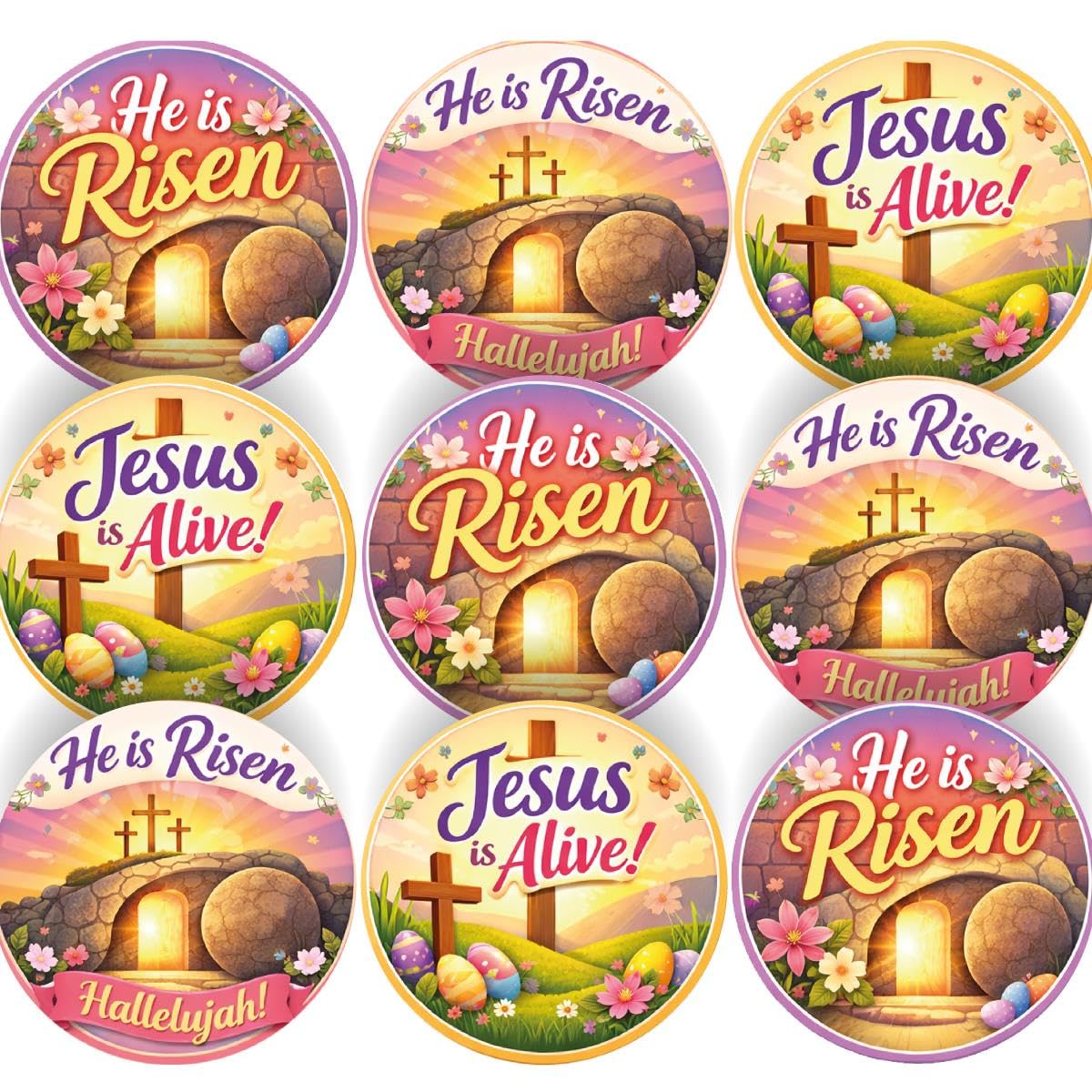 Sticker Stocker Multicolor He Is Risen Easter - Christian Jesus Resurrection 30Mm Stickers For Teachers, Parents, Churches