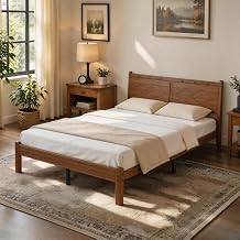 Askeld 14 inch Bamboo Queen Bed Frame with Headboard, Light Cottagecore Solid Wood Platform Bed No Box Spring Needed, Easy Assembly, Noise Free, Light Walnut Color