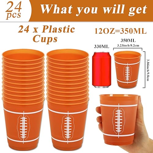 Miniatura 2 de 24 vasos de plástico reutilizables para fútbol, suministros para fiestas, día del juego deportivo, vasos de plástico reutilizables de 12 onzas,