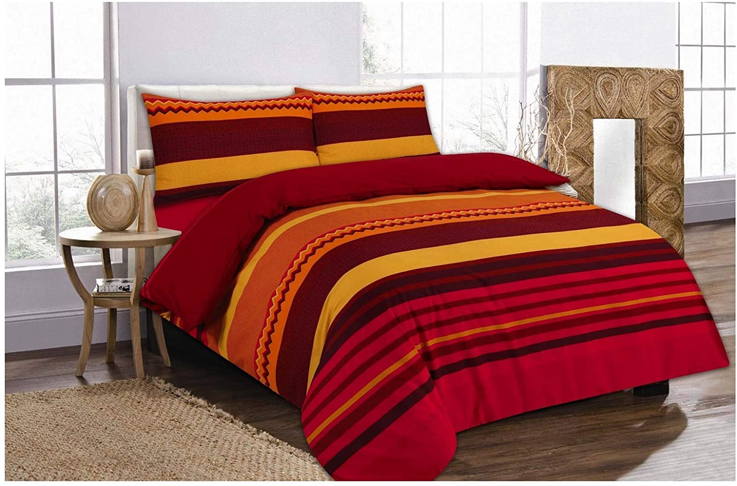 Bluemoon Bedding Orange Benjamin Stripes Duvet Cover Set With Pillow Case Modern Bedroom Quilt Cover (King, )