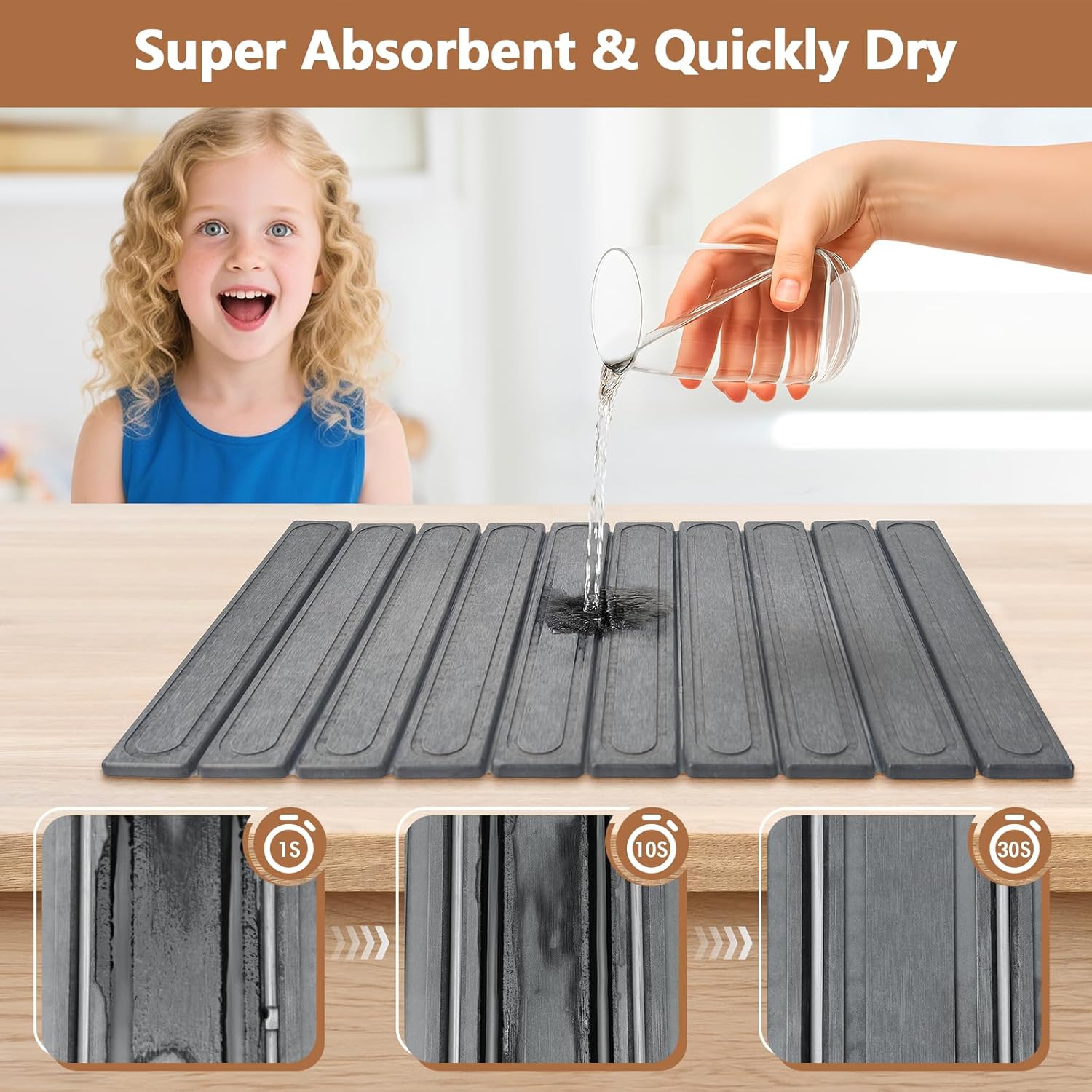 Stone Drying Mat for Kitchen Counter, Fast Dry Dish Drying Mats,Quick Dry Absorbent Collapsible Diatomaceous Earth Bath Mats, Large Stone Bath Mat for Kitchen Dishes Bottles Cups Bathroom