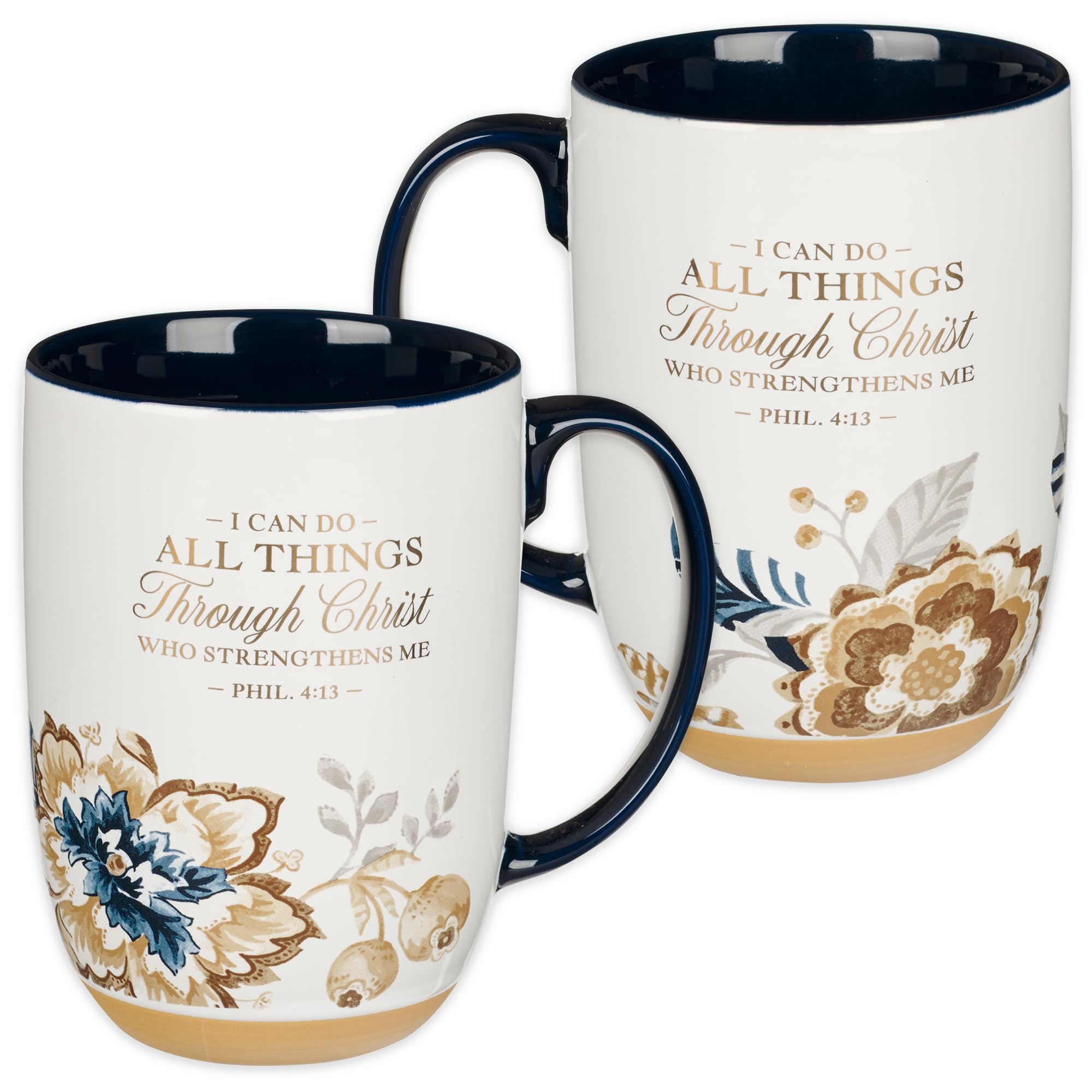 I Can Do All Things Honey-brown and Blue Ceramic Mug with Exposed