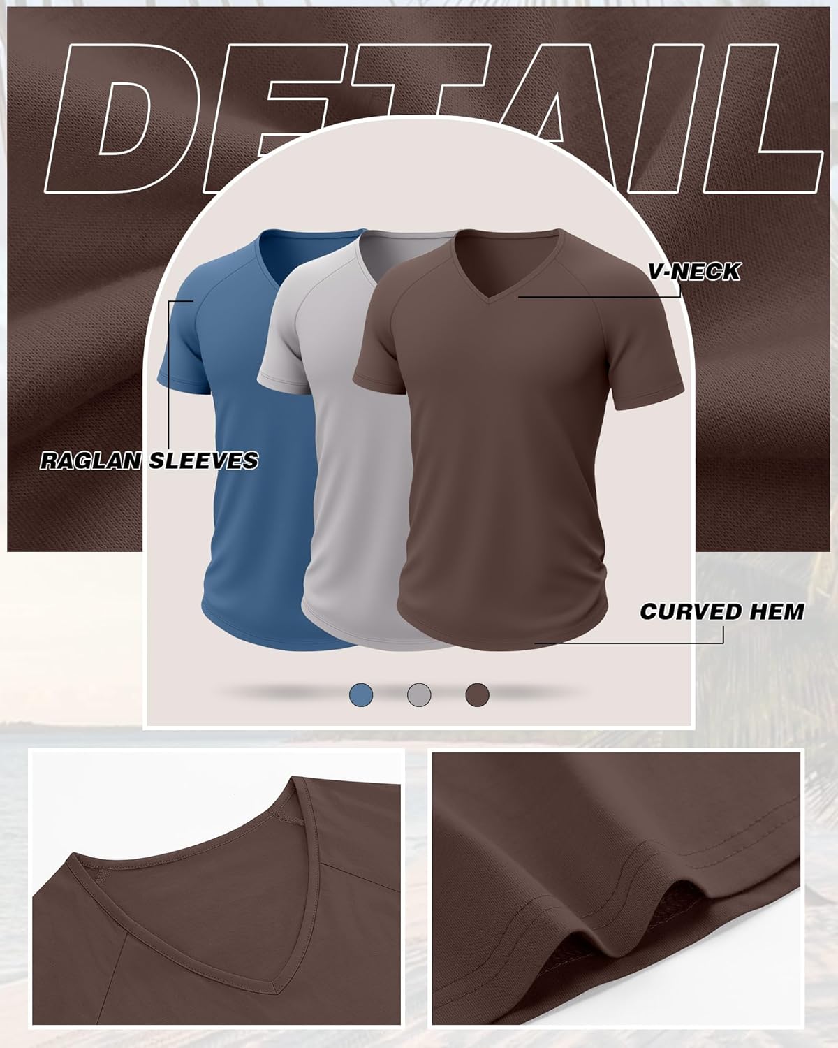 Riyiper 3 Pack Men's Short Sleeve V Neck T-Shirts Raglan Curved Hem Shirts Casual Basic Tops Soft Summer Stretchy Tees - Image 6