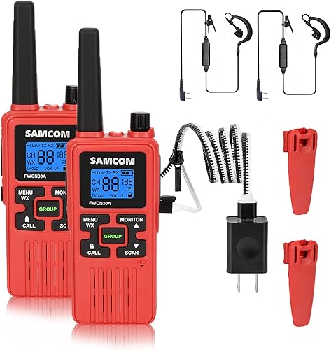 SAMCOM Radio bidireccional Walkie Talkies de largo alcance para adultos con auricular portátil de mano 2 radios de 2 vías Carga USB recargable con