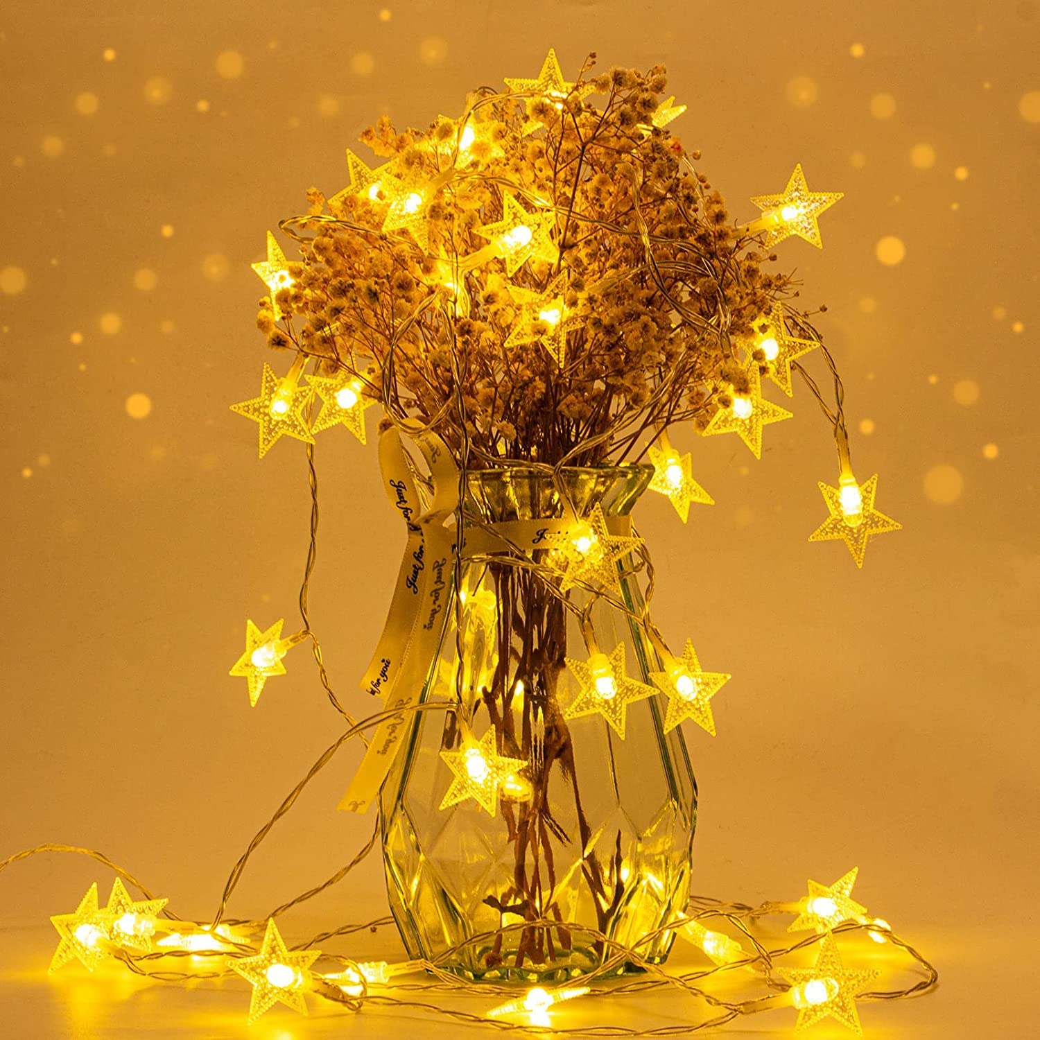 Cadena de luces LED de estrellas, 20 luces LED de hadas de cadena de estrellas de 10 pies, luces de Navidad de hadas, funciona con pilas, luz cálida para interior, exterior, fiesta de bodas,