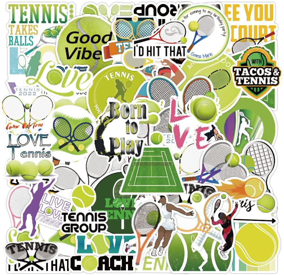 Tennis Stickers |50Pcs Tennis Waterproof Vinyl Decals for Water Bottles Laptop Luggage Cup Computer Mobile Phone Skateboard Guitar Décor