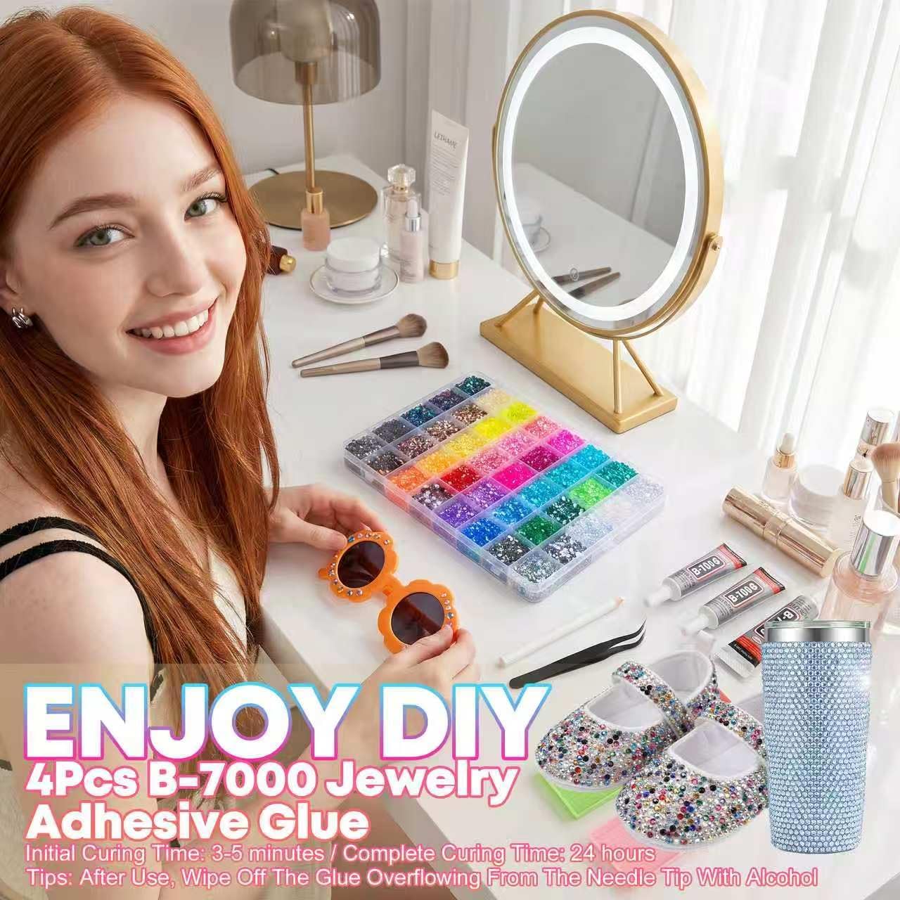 40000Pcs 40 Colors Jelly Rhinestones for Bedazzling kit, 3mm Multicolor Resin Flatback Gems for Diamond Art, bedazzle kit with 4x10ml B7000 Glue for Crafting, Books, Shoes, Nail Art, DIY Gifts