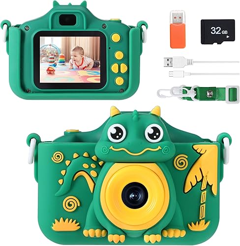 Cámara para niños pequeños y niñas mayores de 3 años Laelr Dinosaur Cámara selfie para niños, cámaras de video digital HD 1080P para niños pequeños
