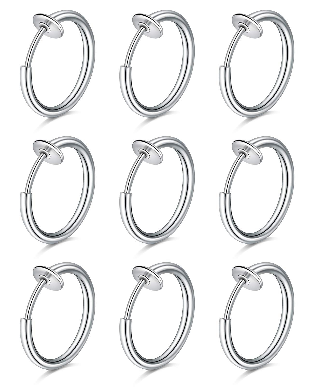 D.Bella Fake Septum Piercing Faux Nose Rings Hoop Stainless Steel Faux Lip Ear Nose Septum Ring Non Piercing Clip On Nose Hoop Rings Body Piercing Jewelry