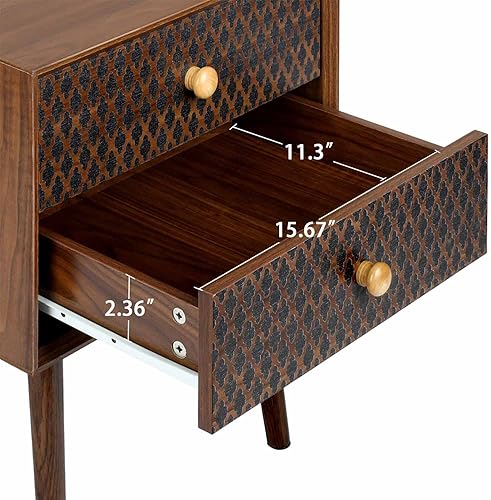 Miniatura 5 de Mesita de noche moderna Mid-Century con 2 cajones, mesa auxiliar con elementos impresos en 3D, organizador de mesita de noche con patas de soporte