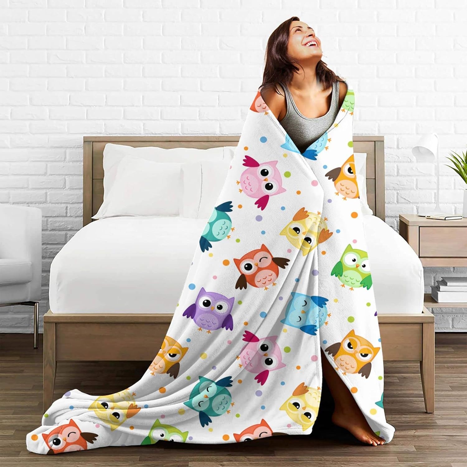 Cute Owl Throw Blanket Soft Bed Blankets Lightweight Cozy Plush Flannel Fleece Blanket for Sofa Couch Bedroom 50"x40" Small - Image 4